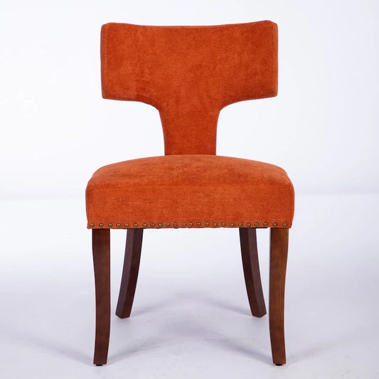 Ensemble de 2 chaises de salle à manger modernes, chaise d'appoint rembourrée en lin de style campagnard avec dossier incurvé et clous en cuivre.