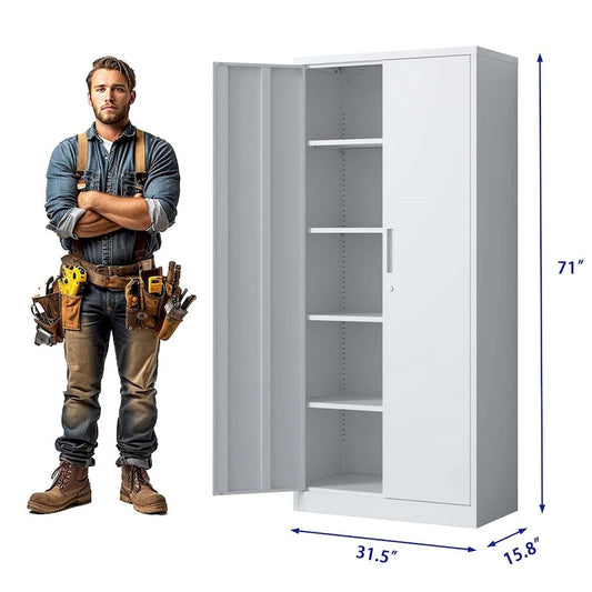 Armoire de rangement métallique pour garage, en acier à outils, avec portes et 4 étagères