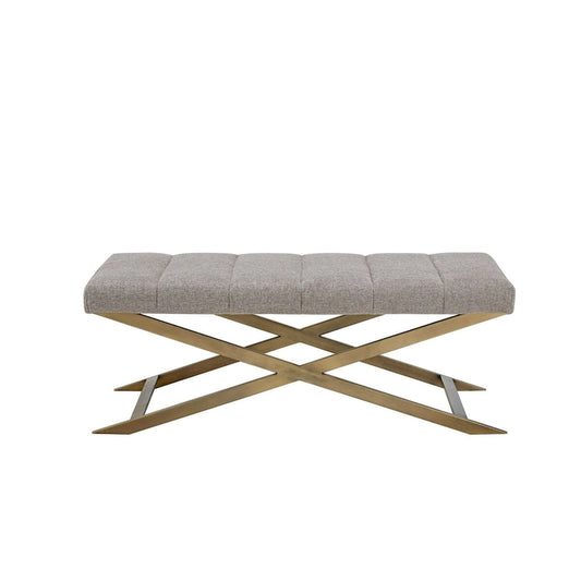 Banc Modrest Xane contemporain en tissu gris et laiton brossé
