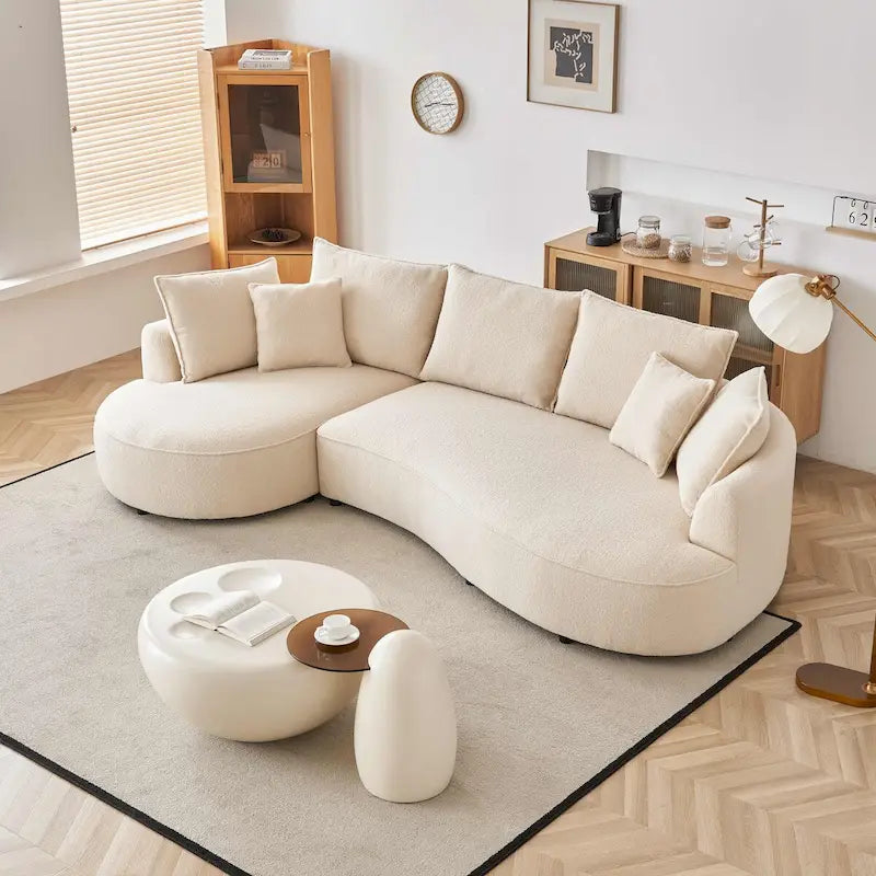 Canapé incurvé en tissu Teddy moderne 122,8 pouces, motif nuage, orientation gauche