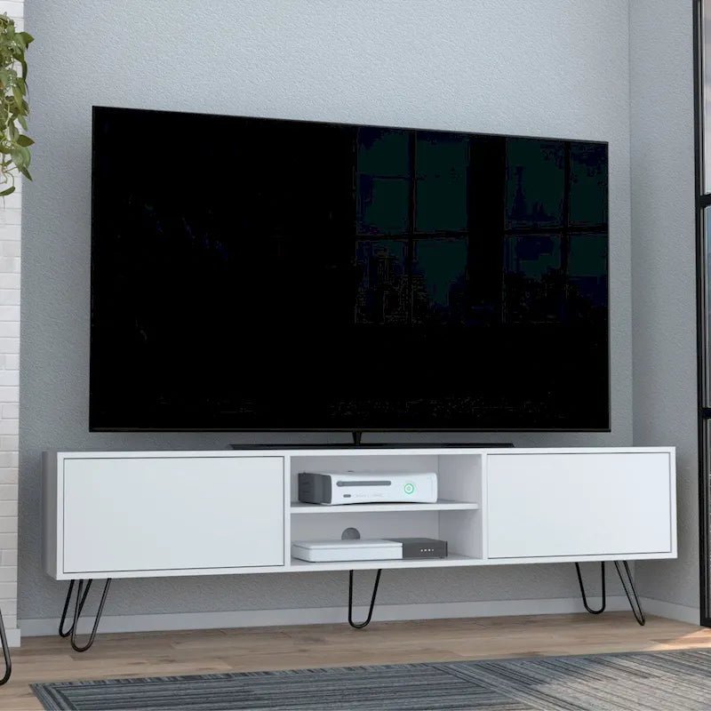 Meuble TV Vassel à 2 armoires, pieds en épingle à cheveux