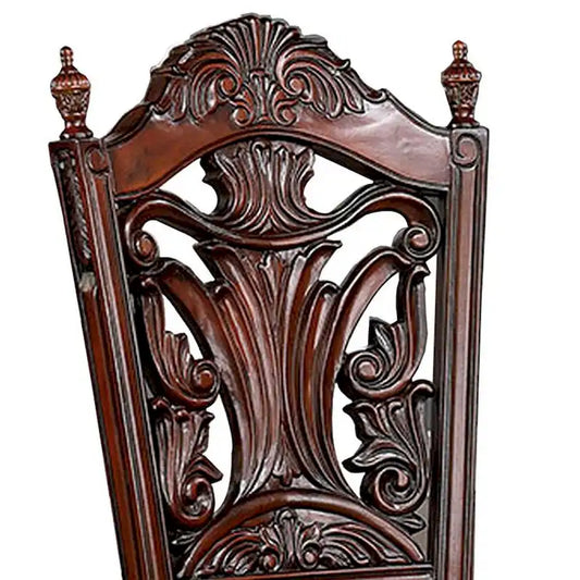 Chaises de salle à manger sculptées Iga de 56 cm (22 pouces), ensemble de 2, assise en similicuir, garniture cloutée