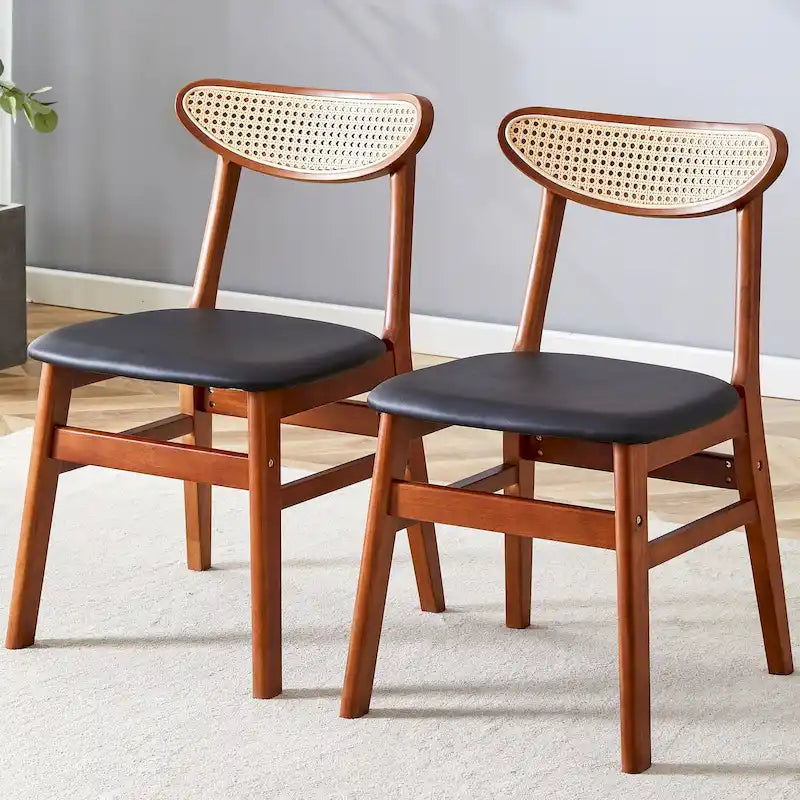 Ensemble de 2 chaises de salle à manger en bois avec petit dossier incurvé et coussin en PU