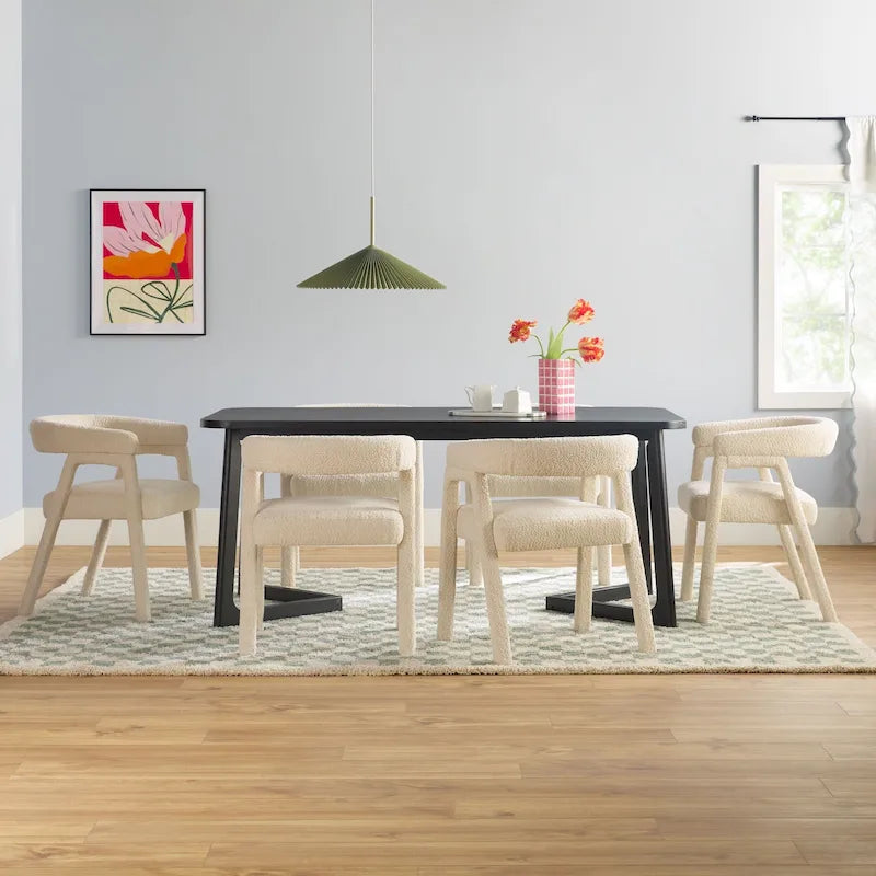 Ensemble de salle à manger Middlebrook 7 pièces en bois massif avec chaises entièrement recouvertes de tissu