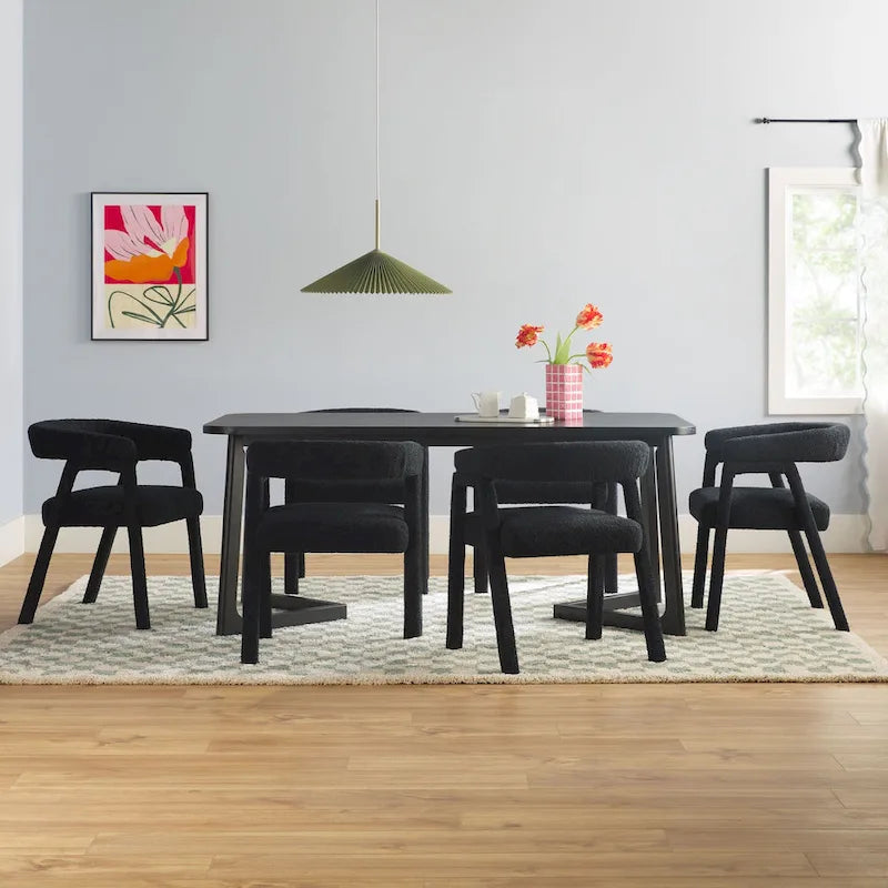 Ensemble de salle à manger Middlebrook 7 pièces en bois massif avec chaises entièrement recouvertes de tissu
