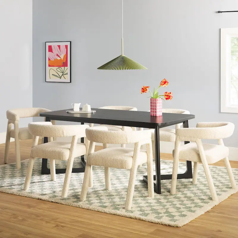 Ensemble de salle à manger Middlebrook 7 pièces en bois massif avec chaises entièrement recouvertes de tissu