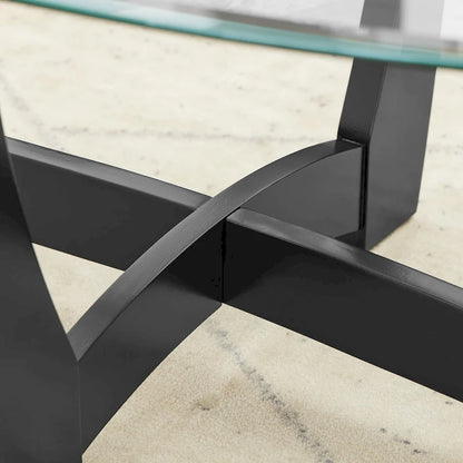 Table basse ovale en verre de 122 cm (48 pouces), table basse ronde noire avec plateau en verre