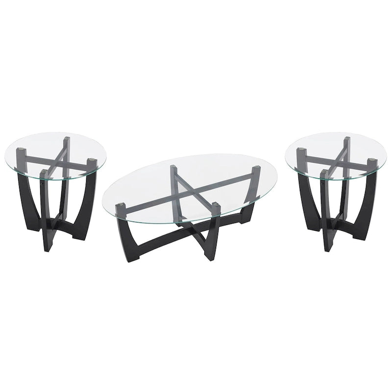 Table basse ovale en verre de 122 cm (48 pouces), table basse ronde noire avec plateau en verre
