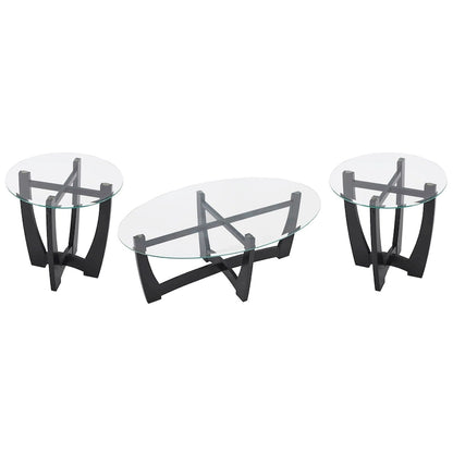 Table basse ovale en verre de 122 cm (48 pouces), table basse ronde noire avec plateau en verre