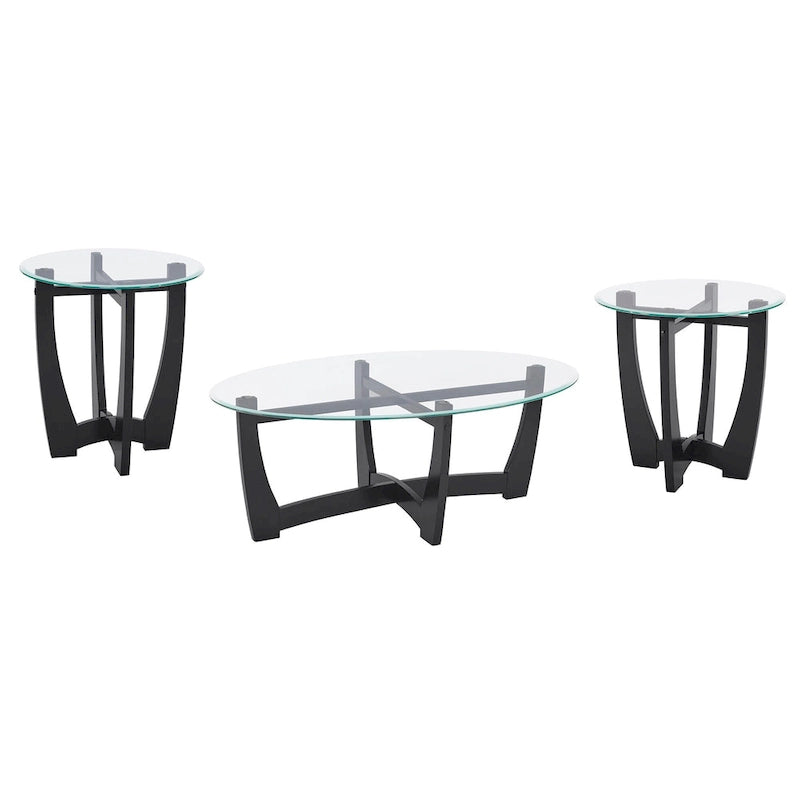 Table basse ovale en verre de 122 cm (48 pouces), table basse ronde noire avec plateau en verre