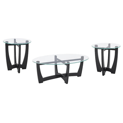 Table basse ovale en verre de 122 cm (48 pouces), table basse ronde noire avec plateau en verre