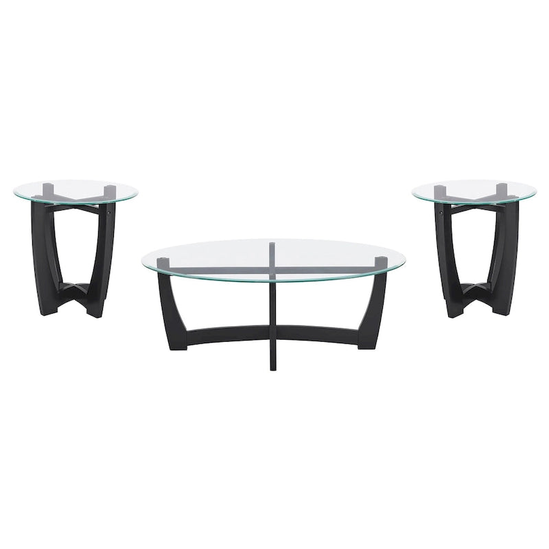Table basse ovale en verre de 122 cm (48 pouces), table basse ronde noire avec plateau en verre