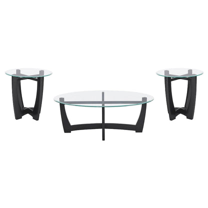 Table basse ovale en verre de 122 cm (48 pouces), table basse ronde noire avec plateau en verre