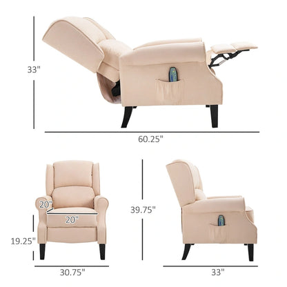 Fauteuil inclinable massant chauffant blanc crème avec chauffage lombaire et télécommande