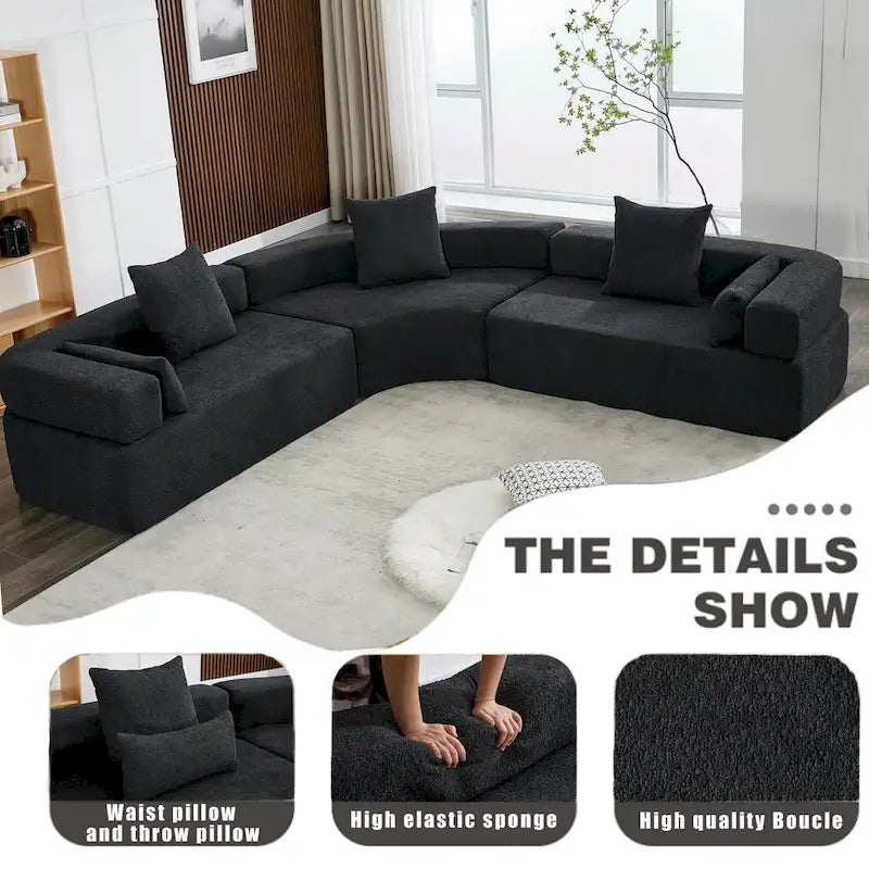 Canapé d'angle modulaire surdimensionné en boucle en forme de L, 3 pièces, combinaison libre