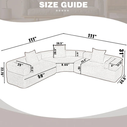 Canapé d'angle modulaire surdimensionné en boucle en forme de L, 3 pièces, combinaison libre