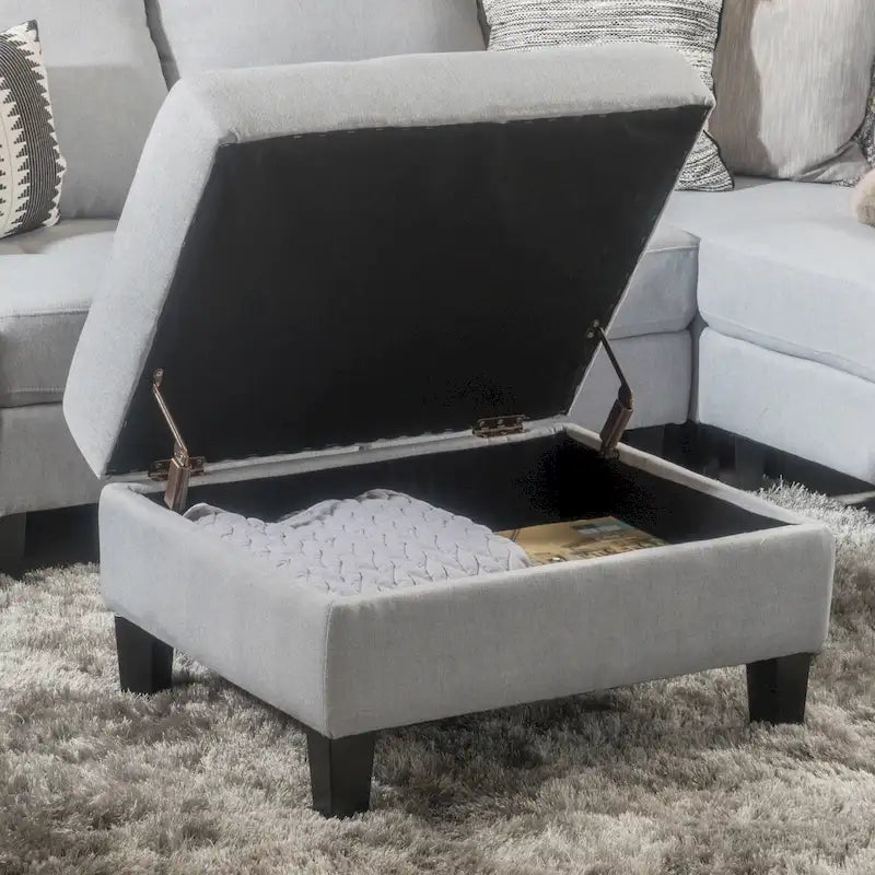 Pouf de rangement contemporain capitonné à motif gaufré avec pieds en bouleau