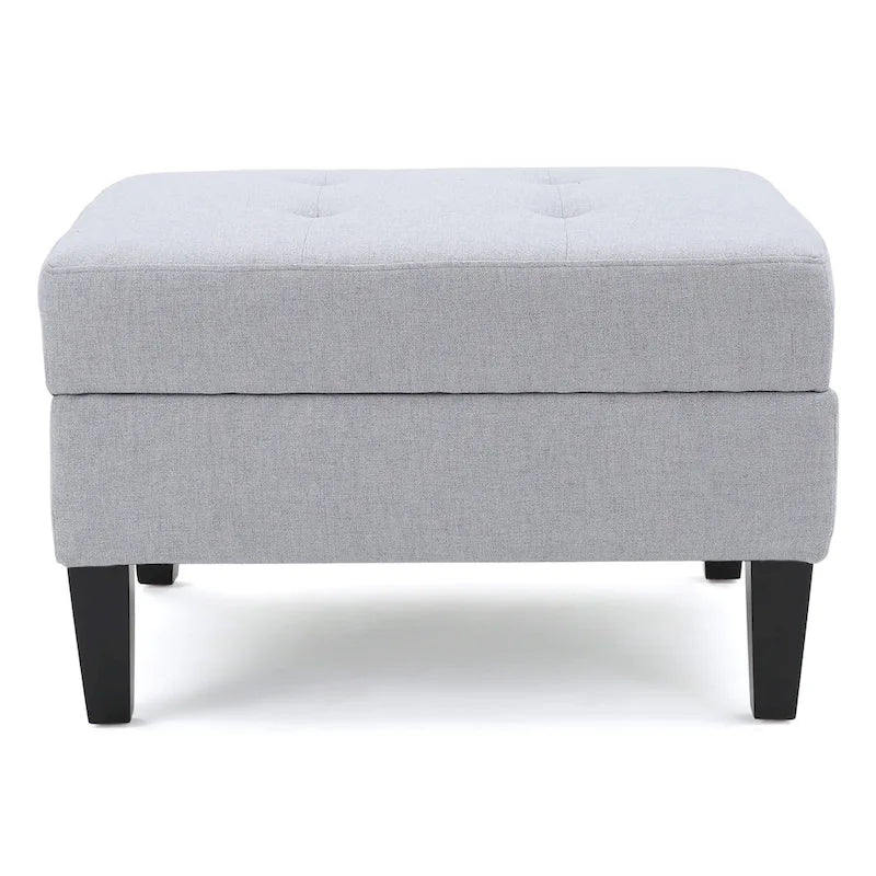 Pouf de rangement contemporain capitonné à motif gaufré avec pieds en bouleau