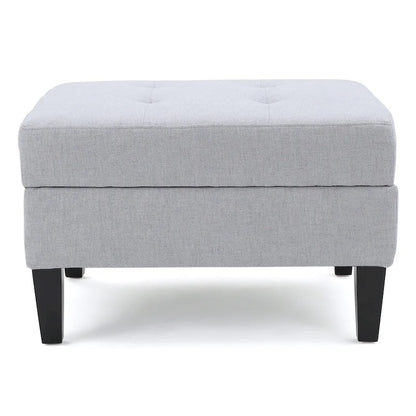 Pouf de rangement contemporain capitonné à motif gaufré avec pieds en bouleau
