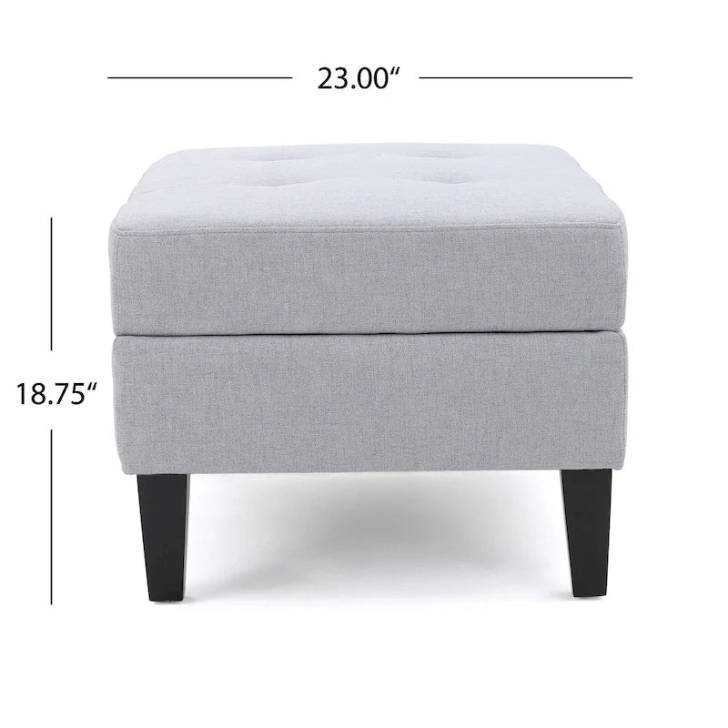 Pouf de rangement contemporain capitonné à motif gaufré avec pieds en bouleau