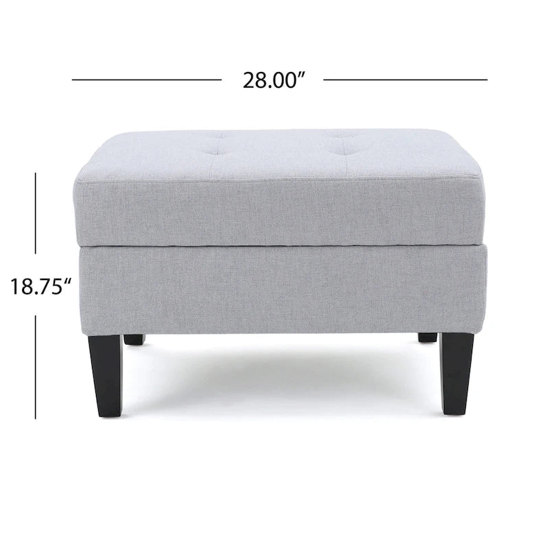 Pouf de rangement contemporain capitonné à motif gaufré avec pieds en bouleau