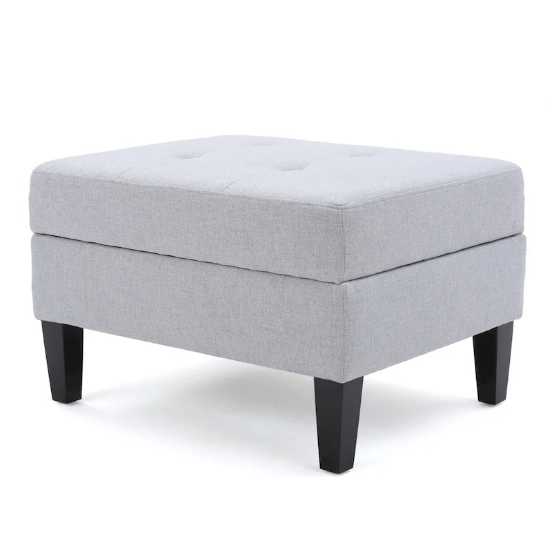 Pouf de rangement contemporain capitonné à motif gaufré avec pieds en bouleau