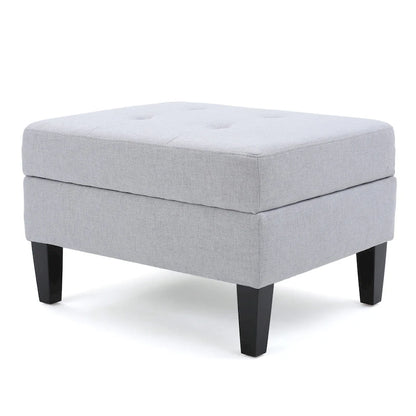 Pouf de rangement contemporain capitonné à motif gaufré avec pieds en bouleau