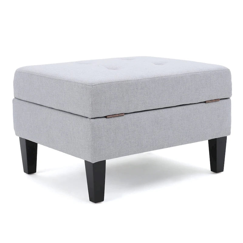 Pouf de rangement contemporain capitonné à motif gaufré avec pieds en bouleau