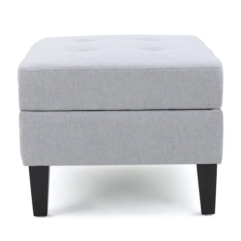 Pouf de rangement contemporain capitonné à motif gaufré avec pieds en bouleau