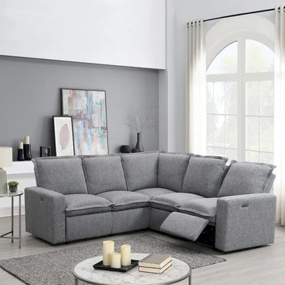Canapé d'angle en lin en forme de L avec fauteuils inclinables électriques et port USB