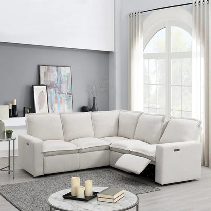 Canapé d'angle en lin en forme de L avec fauteuils inclinables électriques et port USB