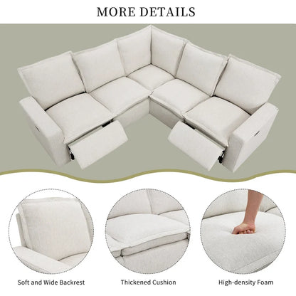 Canapé d'angle en lin en forme de L avec fauteuils inclinables électriques et port USB