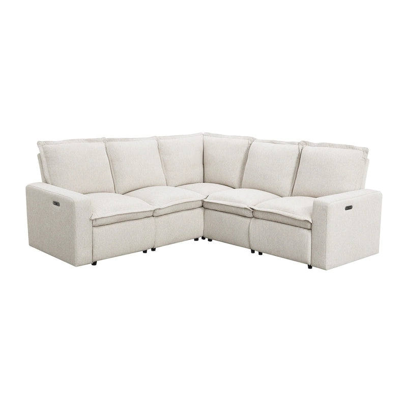 Canapé d'angle en lin en forme de L avec fauteuils inclinables électriques et port USB