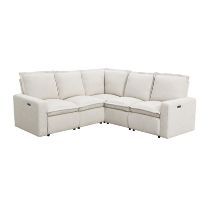 Canapé d'angle en lin en forme de L avec fauteuils inclinables électriques et port USB