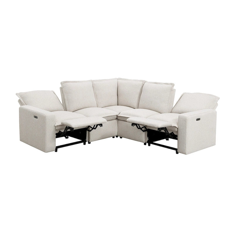 Canapé d'angle en lin en forme de L avec fauteuils inclinables électriques et port USB