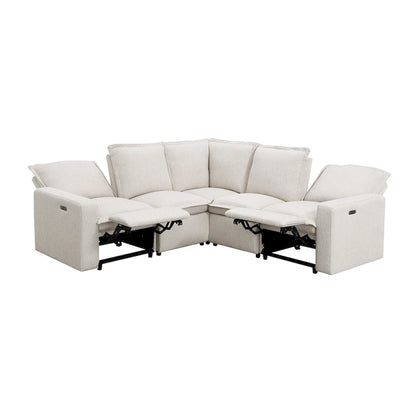 Canapé d'angle en lin en forme de L avec fauteuils inclinables électriques et port USB