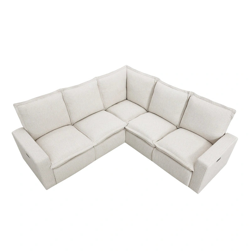 Canapé d'angle en lin en forme de L avec fauteuils inclinables électriques et port USB
