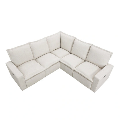 Canapé d'angle en lin en forme de L avec fauteuils inclinables électriques et port USB