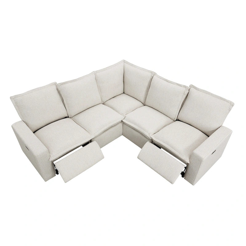 Canapé d'angle en lin en forme de L avec fauteuils inclinables électriques et port USB