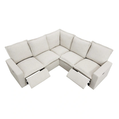 Canapé d'angle en lin en forme de L avec fauteuils inclinables électriques et port USB