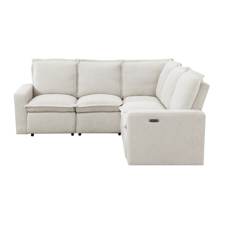 Canapé d'angle en lin en forme de L avec fauteuils inclinables électriques et port USB