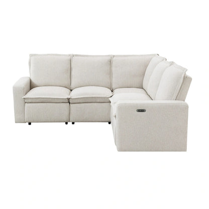 Canapé d'angle en lin en forme de L avec fauteuils inclinables électriques et port USB