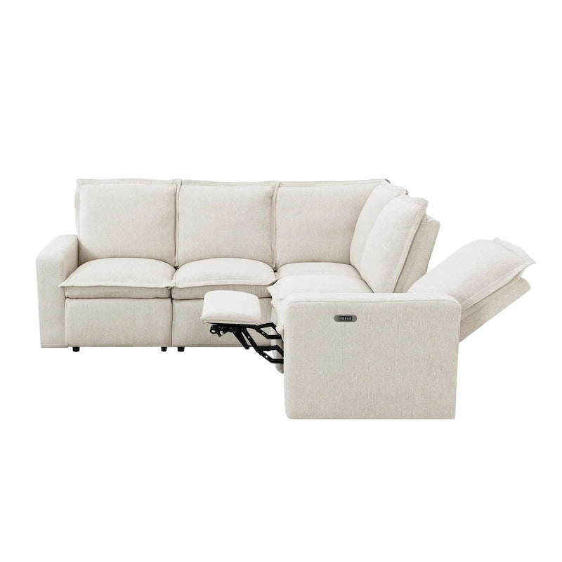 Canapé d'angle en lin en forme de L avec fauteuils inclinables électriques et port USB