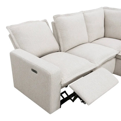 Canapé d'angle en lin en forme de L avec fauteuils inclinables électriques et port USB