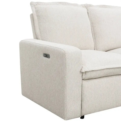 Canapé d'angle en lin en forme de L avec fauteuils inclinables électriques et port USB
