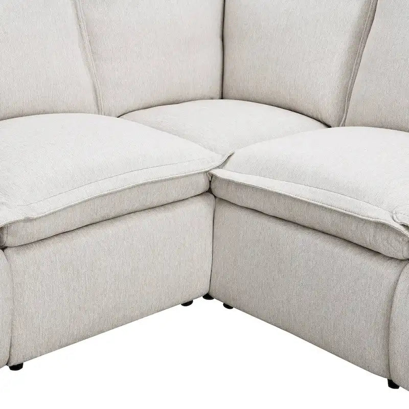 Canapé d'angle en lin en forme de L avec fauteuils inclinables électriques et port USB