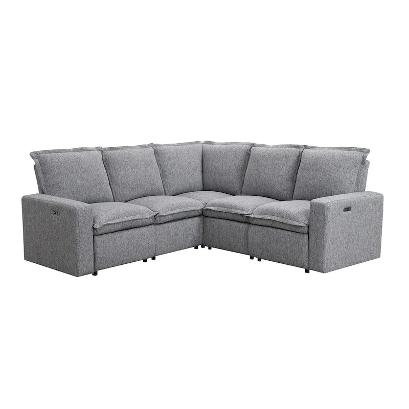 Canapé d'angle en lin en forme de L avec fauteuils inclinables électriques et port USB