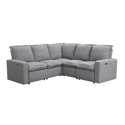 Canapé d'angle en lin en forme de L avec fauteuils inclinables électriques et port USB