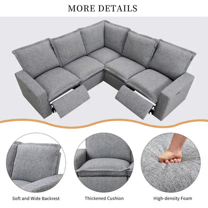 Canapé d'angle en lin en forme de L avec fauteuils inclinables électriques et port USB