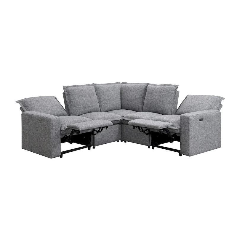 Canapé d'angle en lin en forme de L avec fauteuils inclinables électriques et port USB